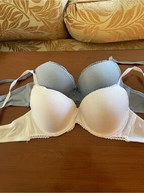 No Brand Padded T-Shirt Bra White and Gray/Blue Women’s Medium
